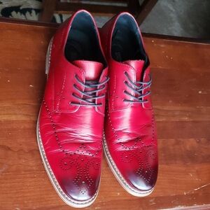 Stacy Adams Crimson/Burgundy Leather Derbys With Burnished Toe